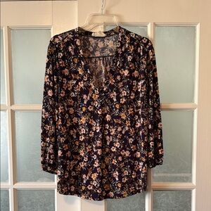 Two by Vince Camuto Blue and Orange Floral Blouse